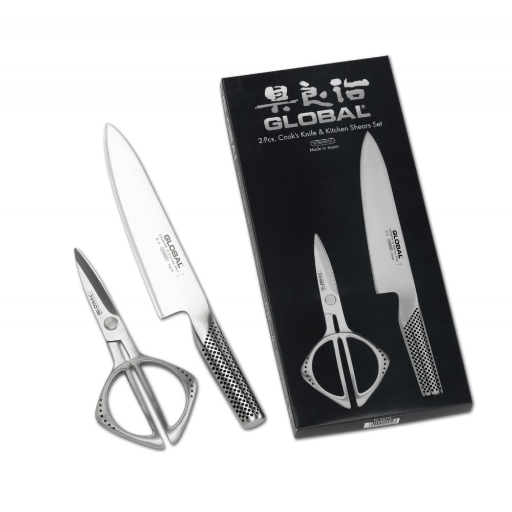 Global G2210 - 2 Piece Set of Kitchen Shears and G-2 Cooks Knife (G-2210)