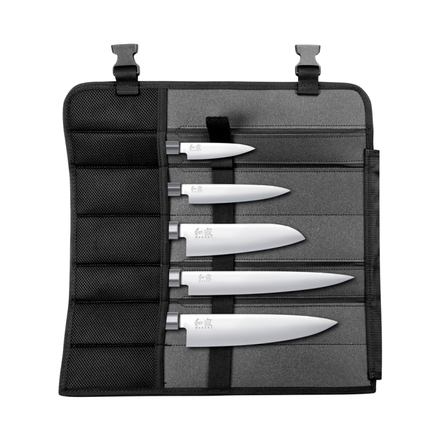 Kai Shun Wasabi Black 5 Piece Set With Knife Bag (Includes KAI 6710P, KAI 6715U, KAI 6716S, KAI 6720C & KAI 6723L)