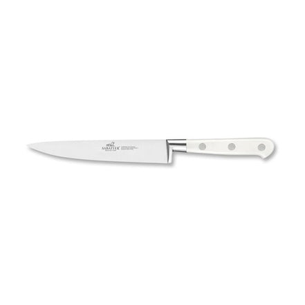 Lion Sabatier® Ideal Toque Blanche 2 Piece Set - Filleting Knife & Tweezers (White Handle with Stainless Steel Rivets)