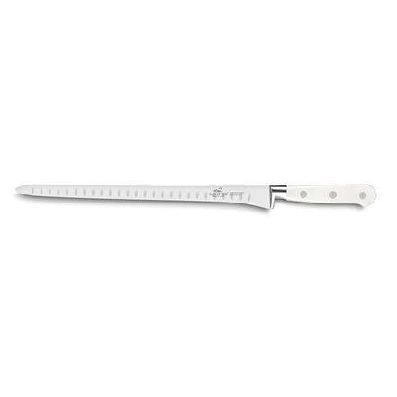 Lion Sabatier® Ideal Toque Blanche 30cm Scalloped Salmon Knife (White Handle with Stainless Steel Rivets)
