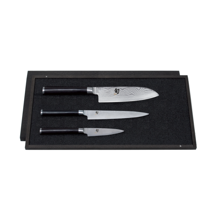 Kai Shun Knife Set (KAI-DMS-310) - 8.5cm Office Knife, 15cm Utility Knife, 16cm Santoku Knife