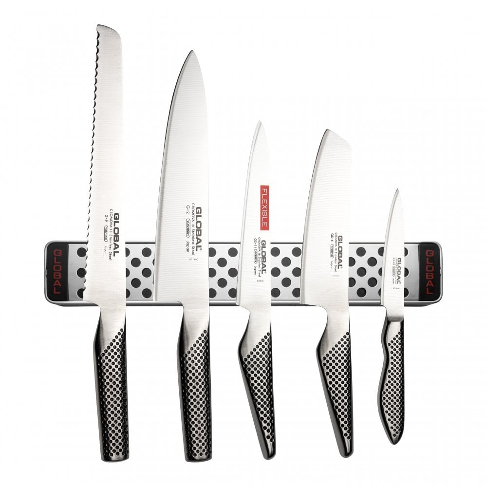Global Knives 5 Piece Knife Set with Magnetic Wall Rack G-2951138/M30