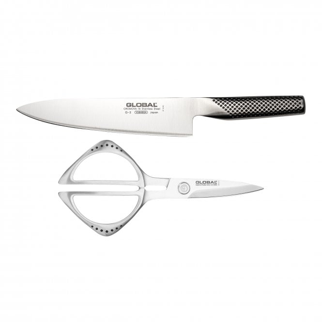 Global G2210 - 2 Piece Set of Kitchen Shears and G-2 Cooks Knife (G-2210)