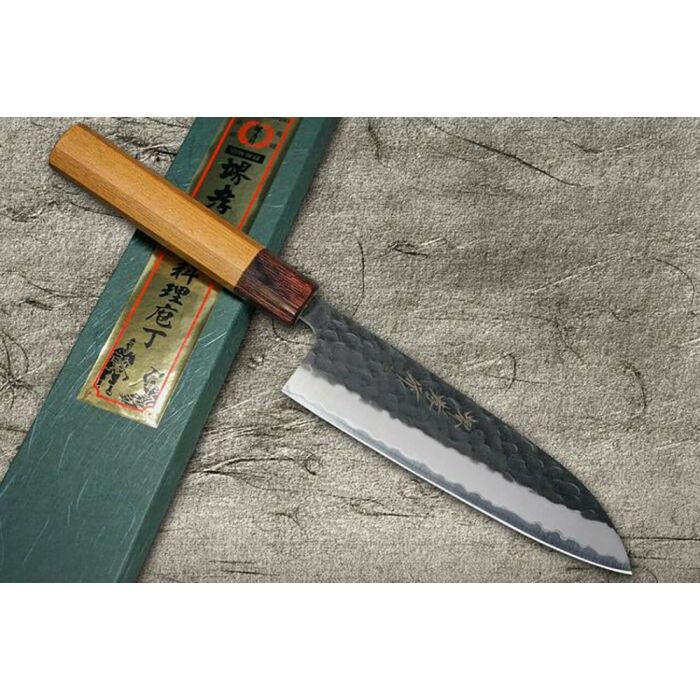 Sakai Takayuki Aogami Super Kurouchi Hammered WA Japanese 165mm Santoku Knife