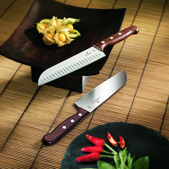 Victorinox Wood 17cm Santoku Knife with Fluted Blade (6852017G)